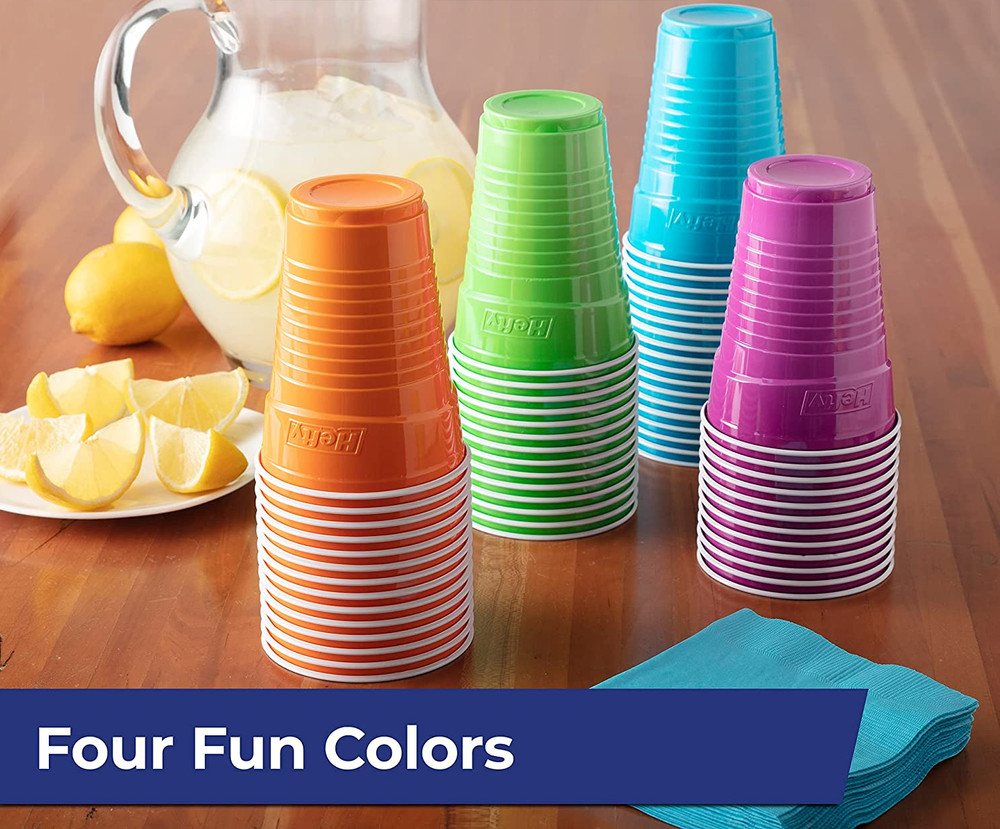 Party on Disposable Plastic Cups, Assorted, 16 Ounce, 100 Count