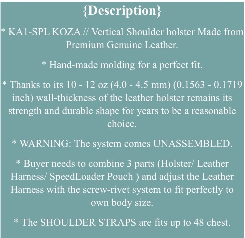 Fits Colt Python 357 Magnum 2.5”BBL Vertical Shoulder Holster #1305# RH