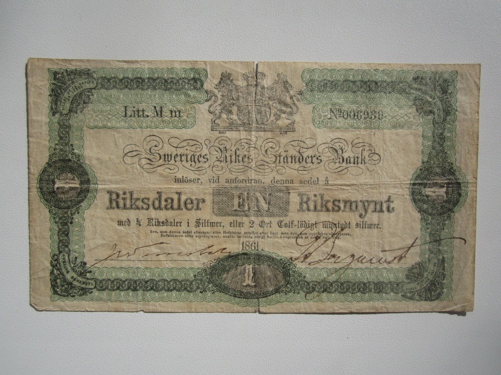 1861 SWEDEN 1 RIKSDALER