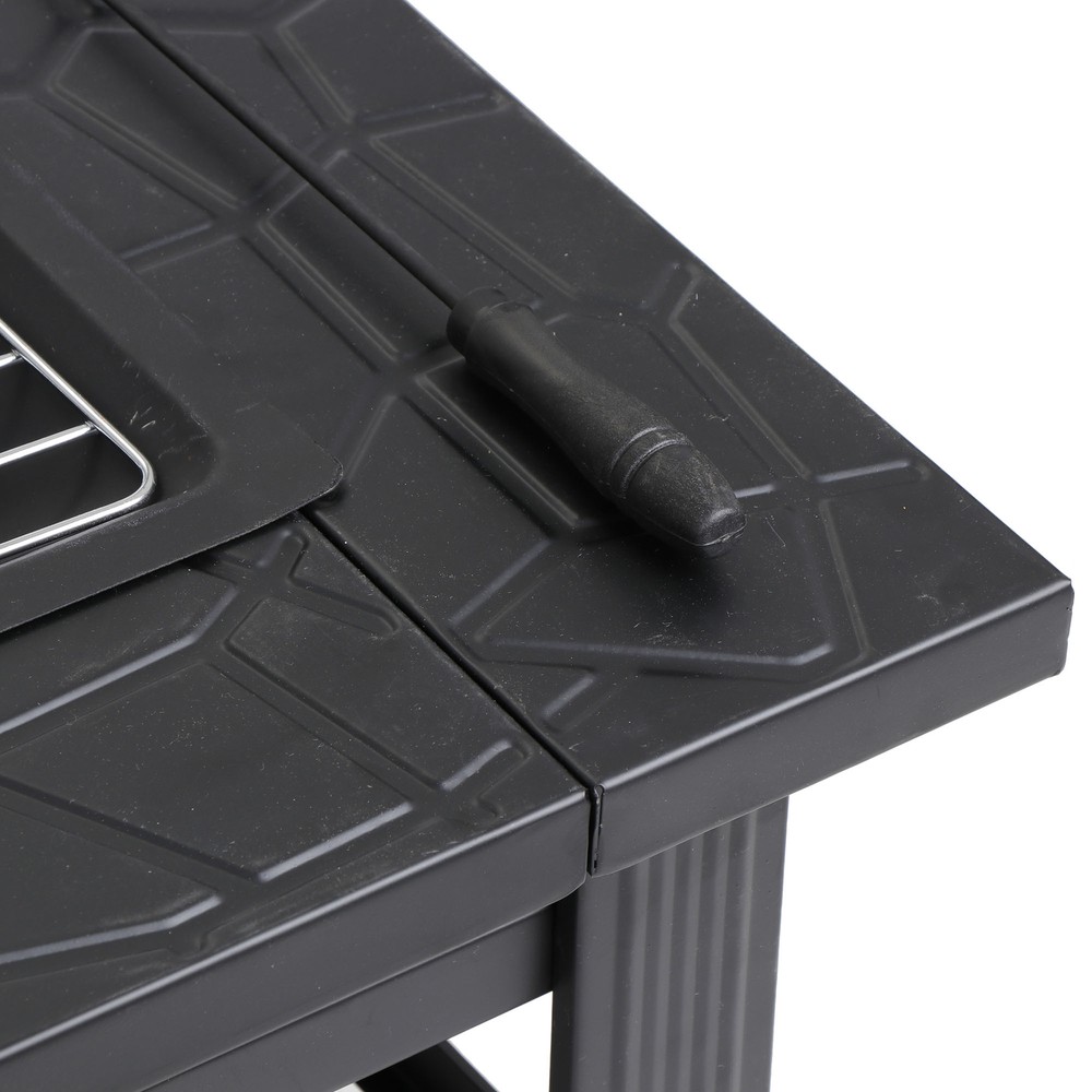 32" Square Fire Pit Metal Firepit Table Backyard Patio Stove Fireplace Outdoor