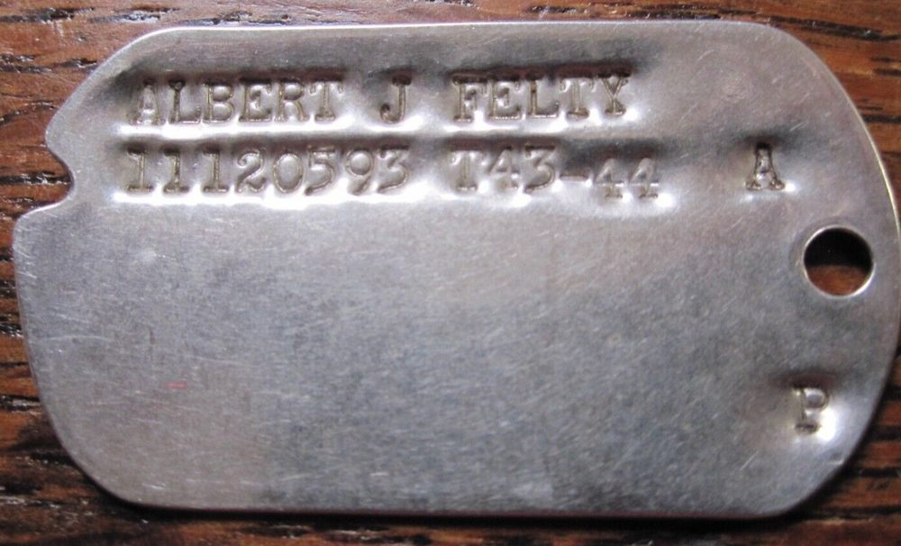 WWII T-43-44 DOG TAG for ALBERT J. FELTY