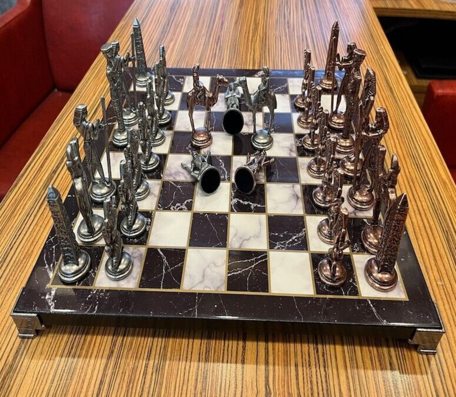 XL Antique Cleopatra Pharaoh Chess Set Marble Wooden Board Handmade 🎁 Gift Idea