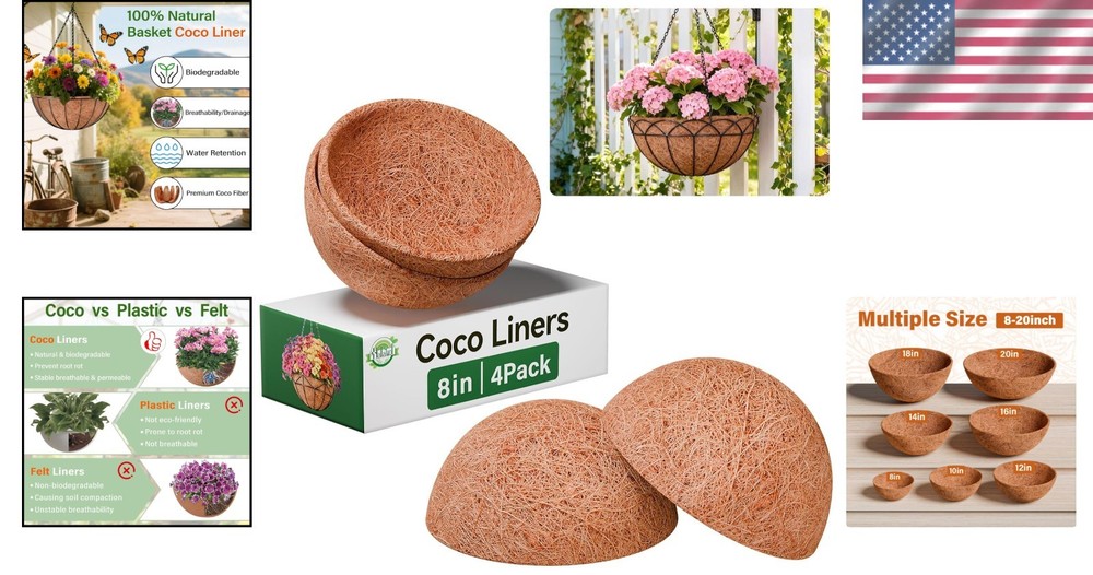 Natural Coco Coir Fiber Basket Liners (4 Pack)