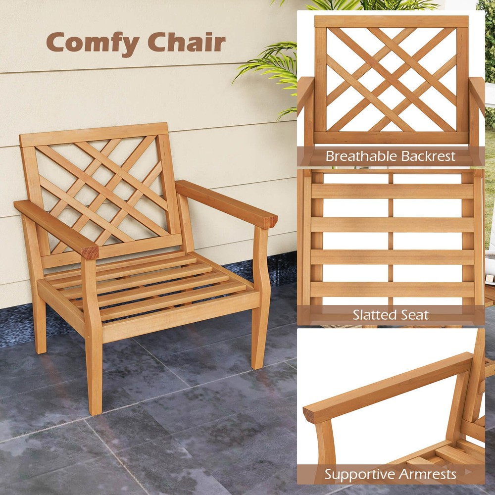 3PCS Patio Dinning Set End Table & Chiars Set of 2 w/ Cozy Backrest Solid Legs