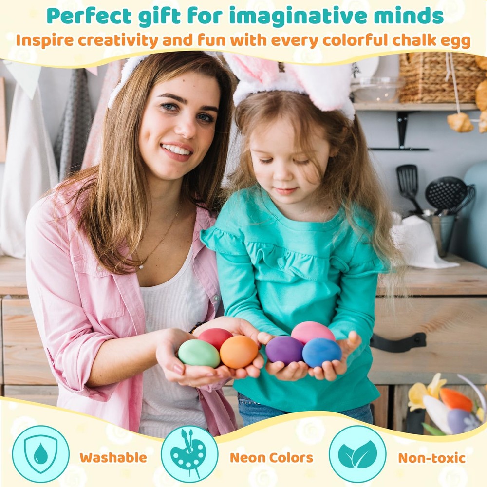 36 Pack Easter Sidewalk Chalks Bulk 36 Solid Colors Chalk Eggs for Easter Bas...