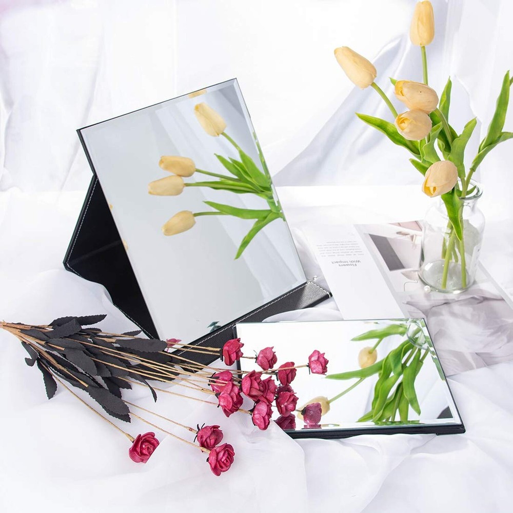 LONGSHENG - SINCE 2001 - Protable PU Leather Mirror Folding Desktop Makeup Mi...