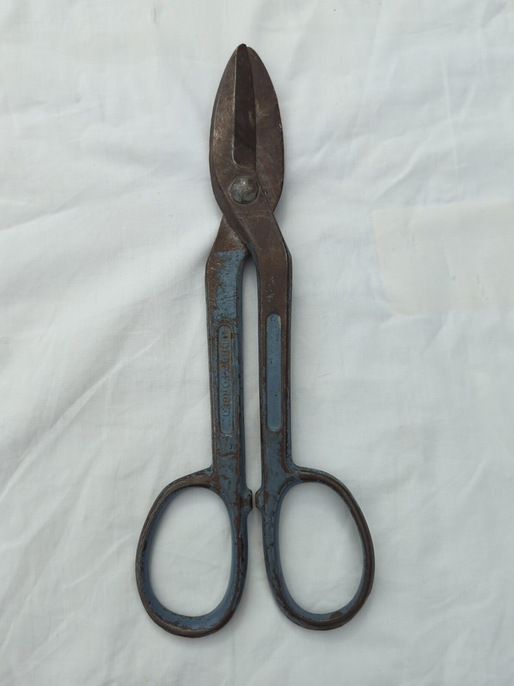 VINTAGE 12" WIS A-9 DROP FORGED SOLID STEEL TIN SNIPS BLUE Old Tool Scissors