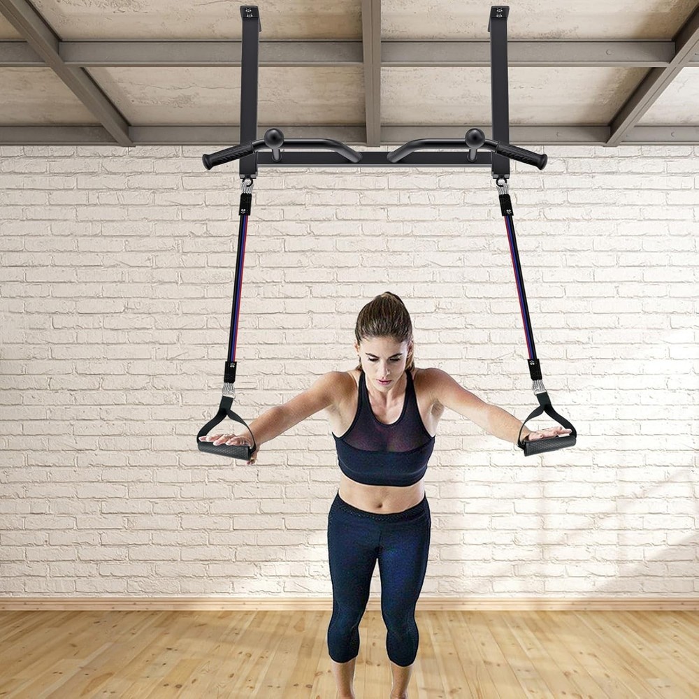 32" Heavy Duty Ceiling Pull Up Bar - Adjustable Home Gym System with Punching