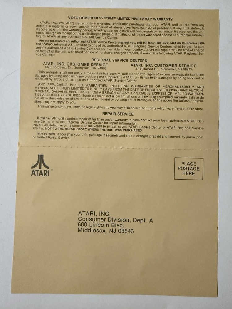 Atari Owner's Manual Model CX2600A Video Computer System Instruction Book