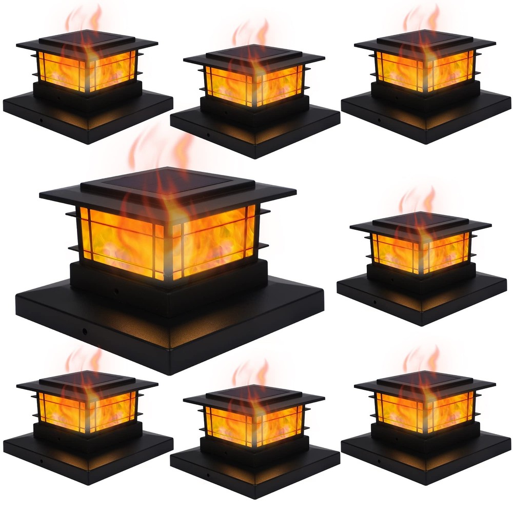Dynaming 8 Pack Solar Post Cap Lights Outdoor with Flickering 8 Pack, Black