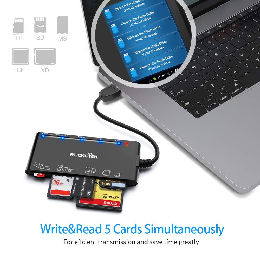 XD Multi Card Reader, SD/TF/CF/Micro SD/XD/MS 7 in 1 USB3.0 Fast 5Gbps Black