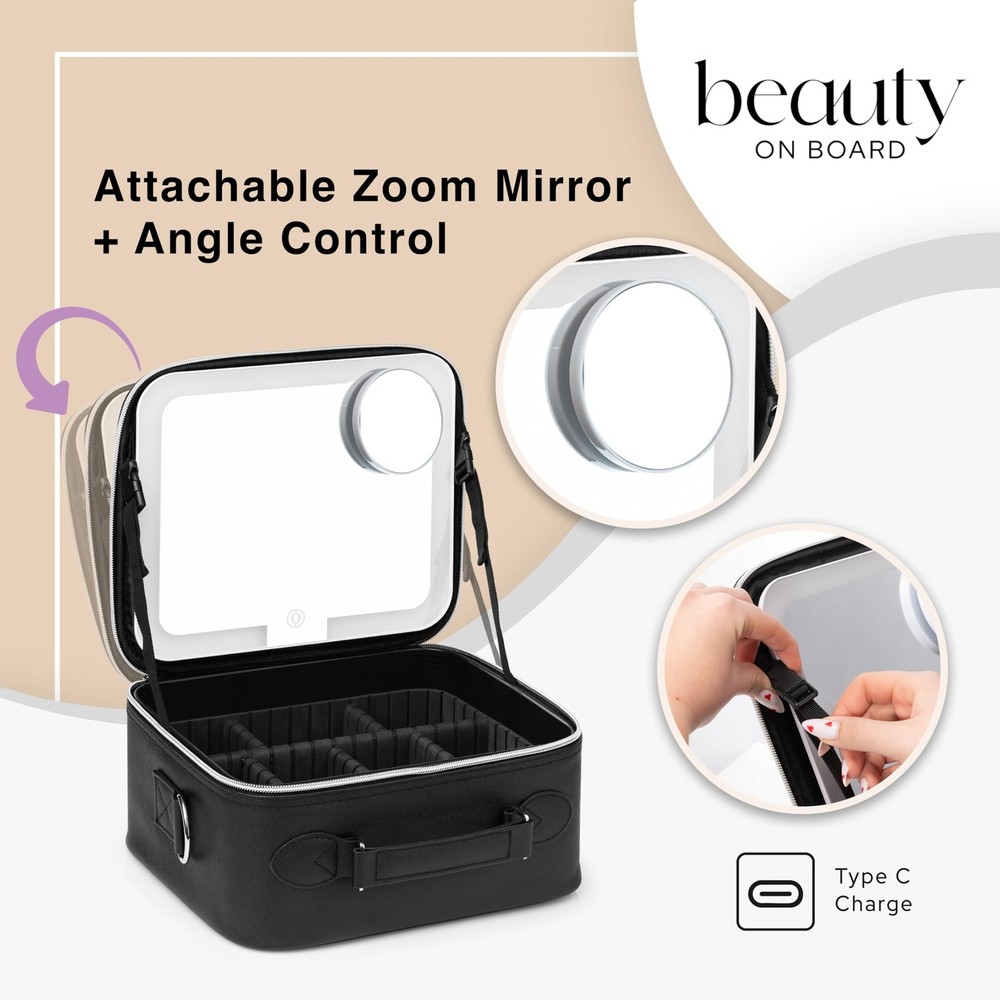 Makeup Bag with LED Mirror, PU Leather Makeup Case - 3 Adjustable Brightness ...