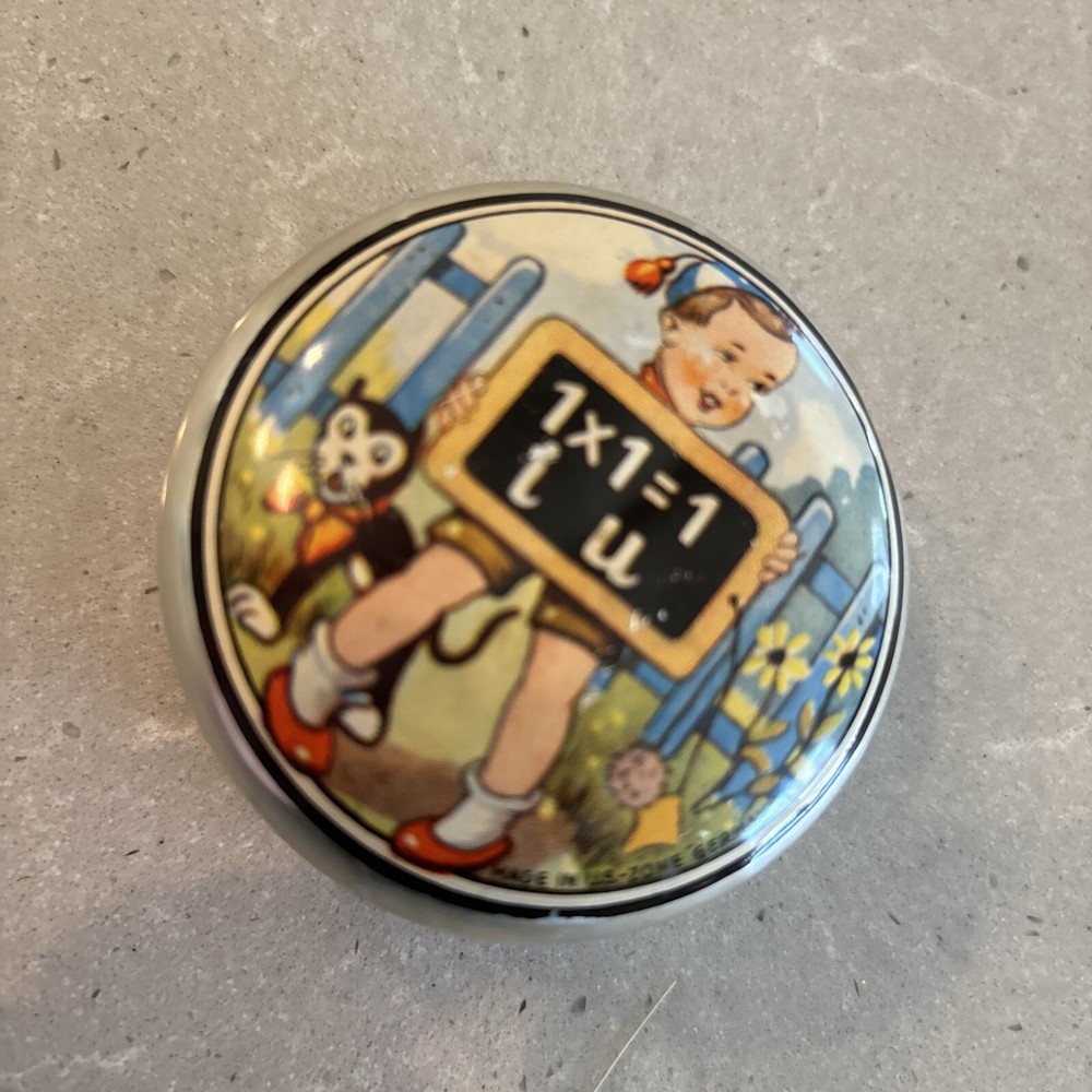 German US Zone Boy Doing Math Cat School Slate Tin