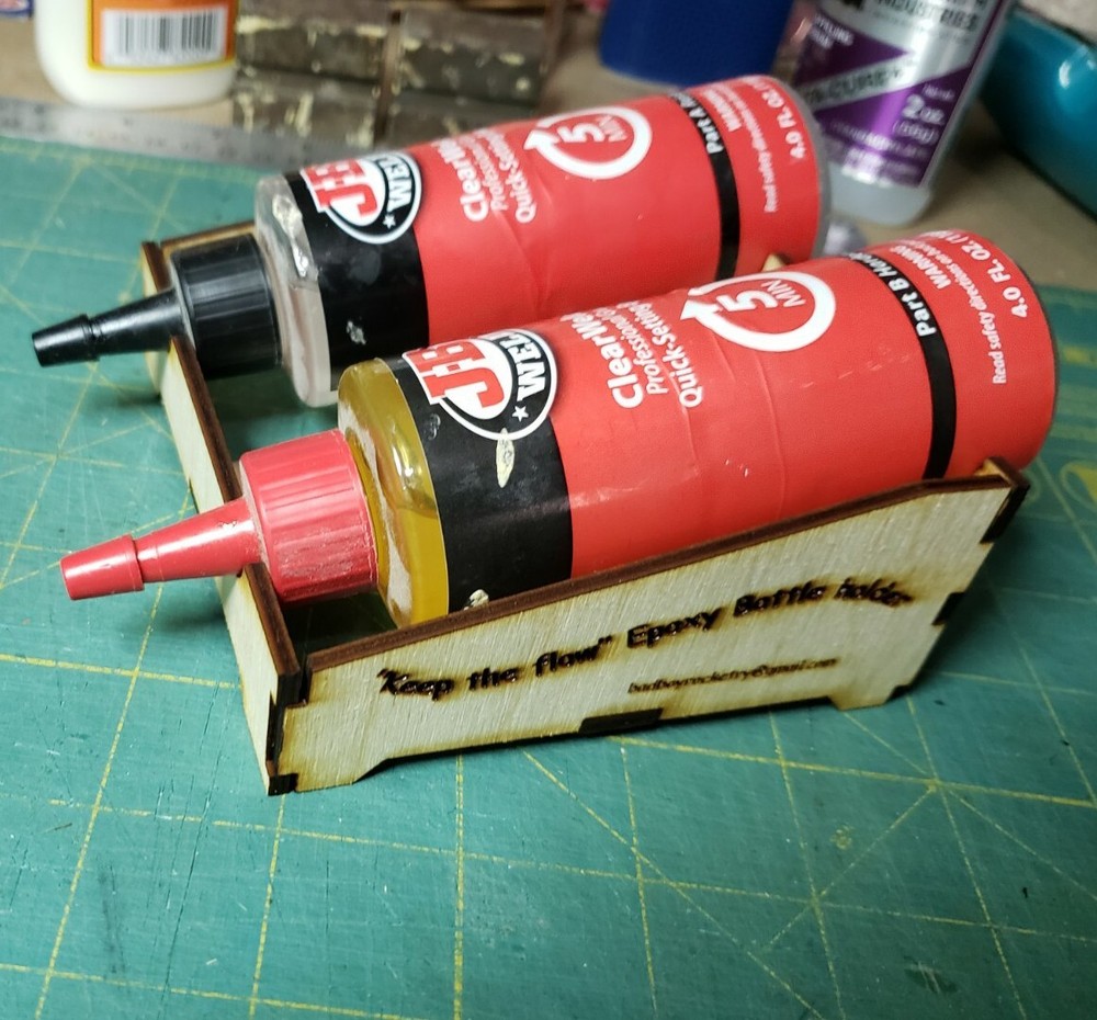 "Keep The Flow" Epoxy Bottle Holder keeps the epoxy in the nozzle between pours