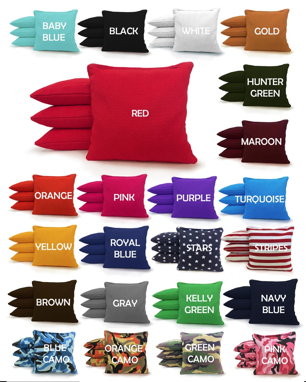 Set of 8 Cornhole Bags Regulation Size - 23 Colors -  Corn Filled - with Tote