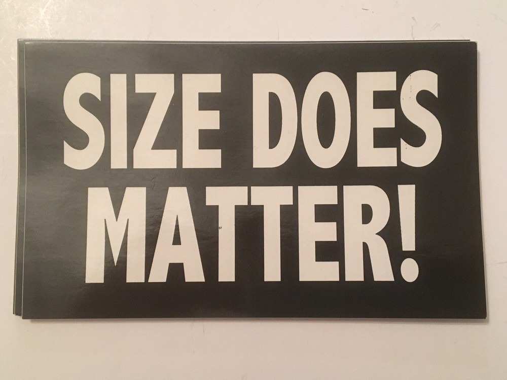 Size Does Matter! Black and white 3"x5" rectangular glossy sticker