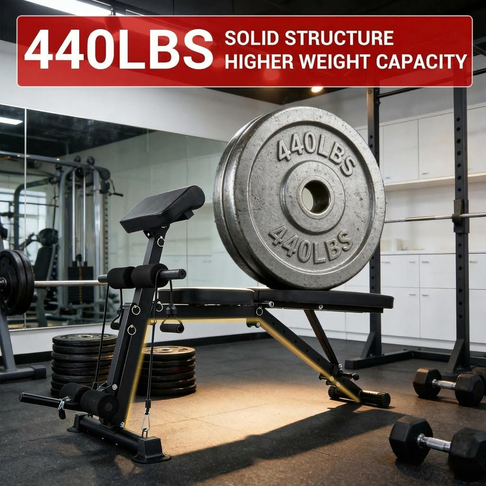 Adjustable Weight Bench, Foldable Flat Incline Decline Workout Bench & All-In-On