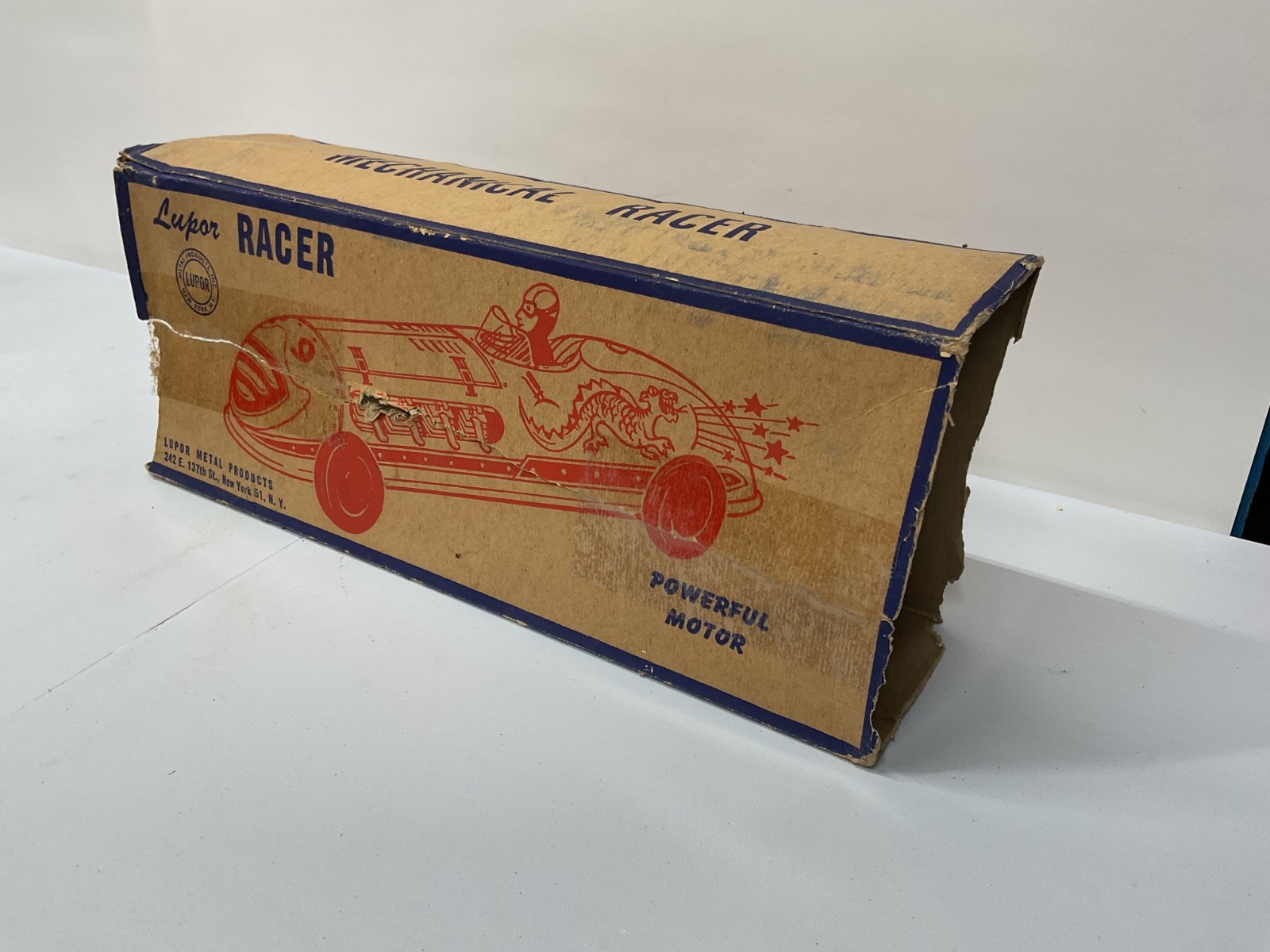 VINTAGE LUPOR TIN WINDUP RACER WITH ORIGINAL BOX