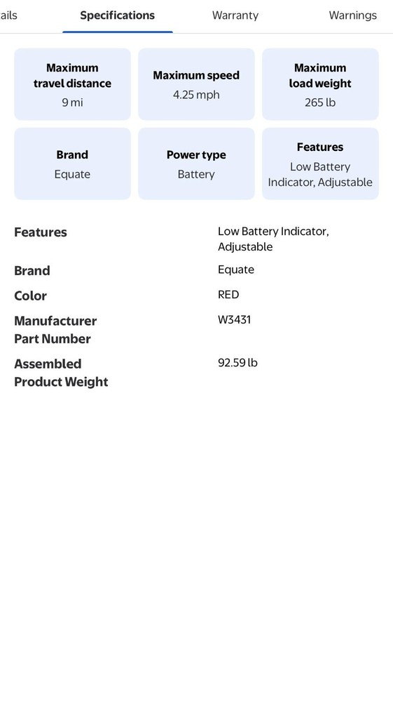Equate Mobility 4-Wheel Motorized Power Scooter, Red