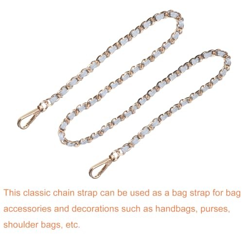 Leather Iron Flat Chain Strap - 47" Handbag Chain - Shoulder Light Blue + Gold