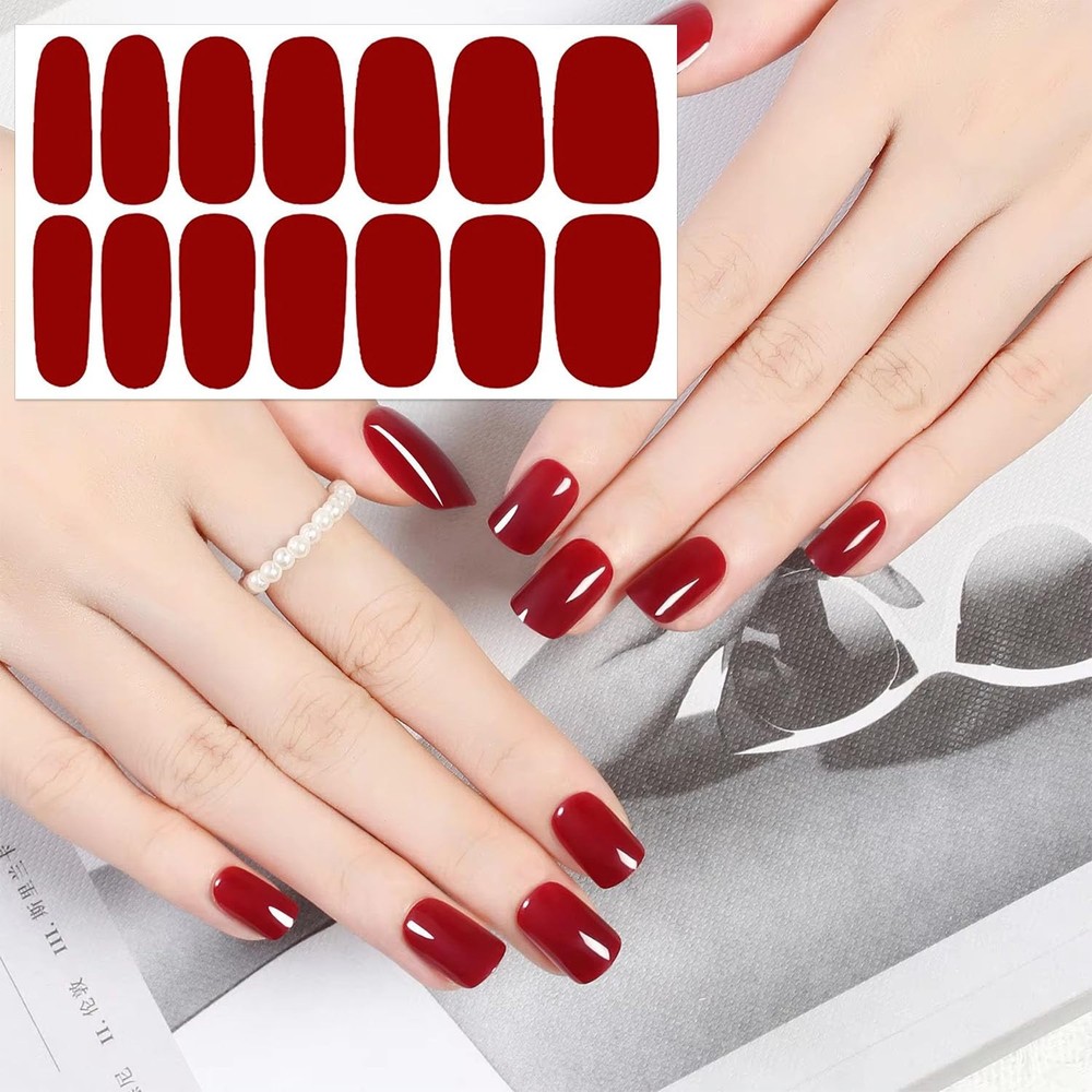 20 Sheets 280 Pcs Red Nail Stickers Full Nail Wraps，Solid Nail Polish Strips ...