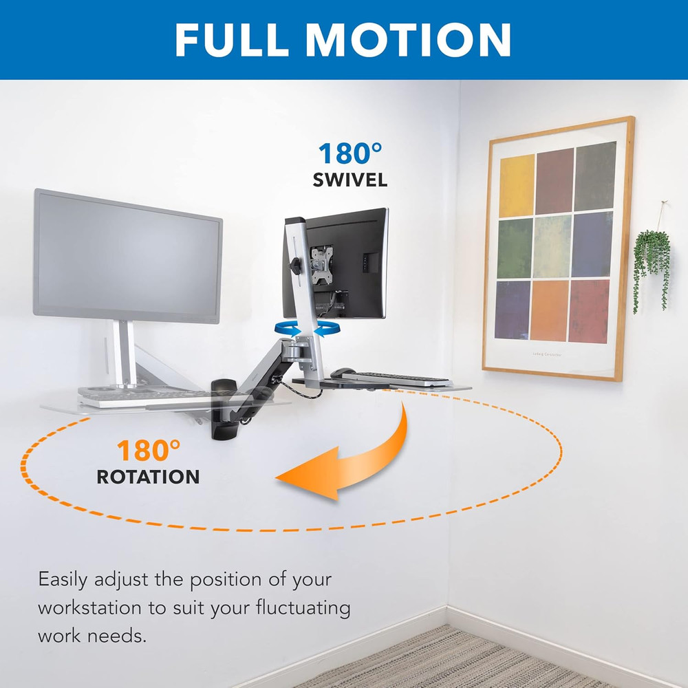 Sit Stand Wall Mount Workstation | Adjustable Height Stand up Computer Station w