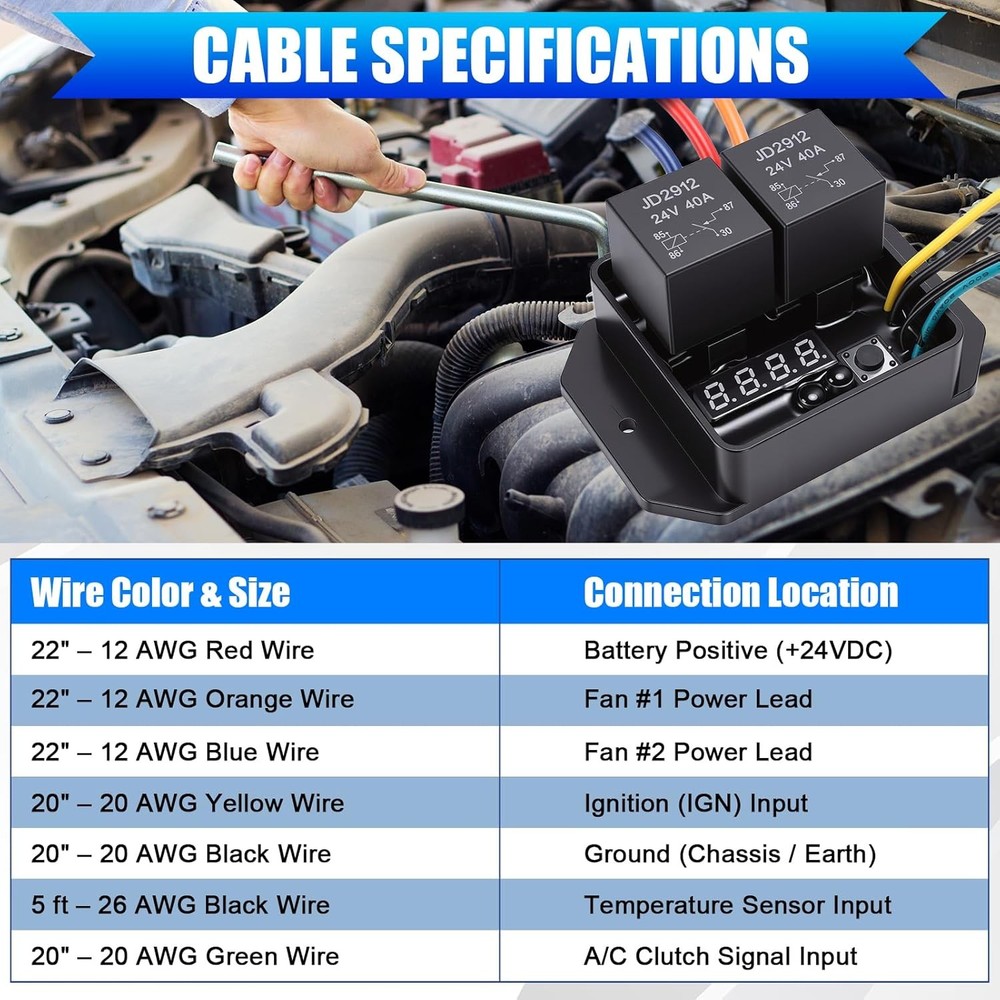 Digital Electric Radiator Fan Controller Switch Kit, Adjustable DC24V