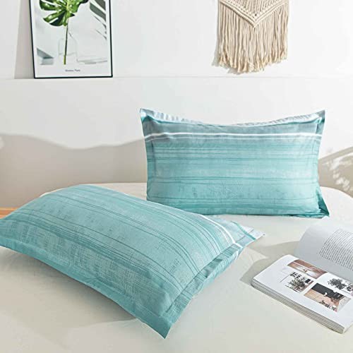7 Pcs Size Comforter Set with Sheets, King Blue & Grey Striped Comforter Set