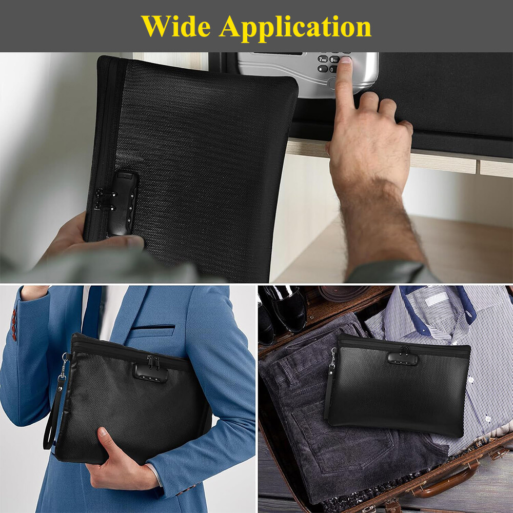 Fireproof Document Bag Waterproof Secure Zipper Closure Money Pouch with Lock