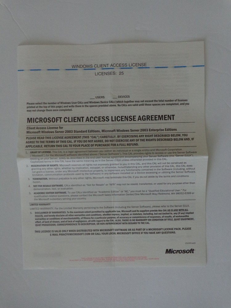 Microsoft Windows Server 2003 Enterprise (New ! sealed cd +Key Code +25 CAL )