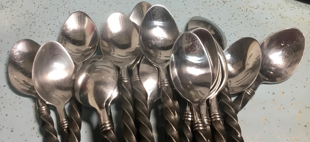 HAMPTON SILVERSMITHS BRADE BLACK TWISTED BAR HANDLE PATTERN SS TEASPOON GUC