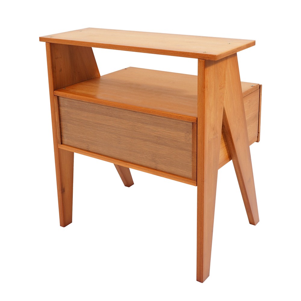 Bamboo Bedside Table, Trapezoidal Sofa Side Table, Bedside Table with Drawer
