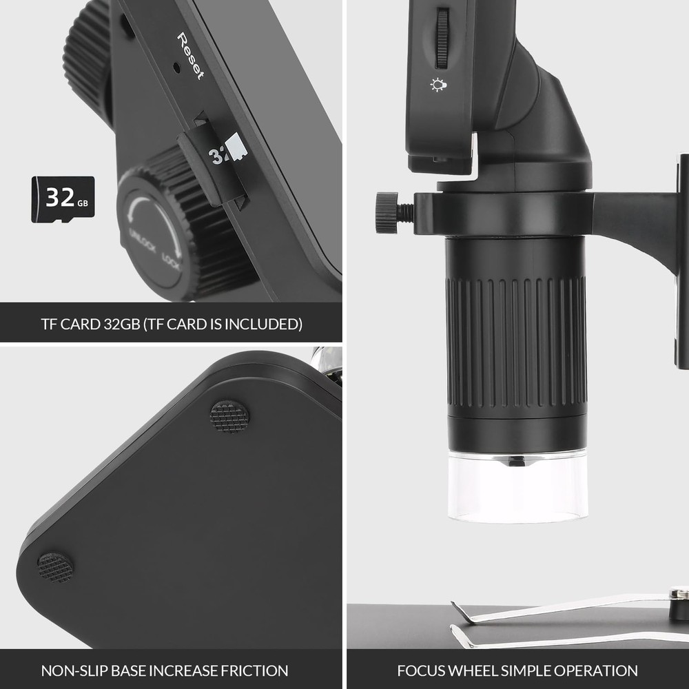 4.3" Coin Microscope 1000x Handheld LCD Digital with Screen Black