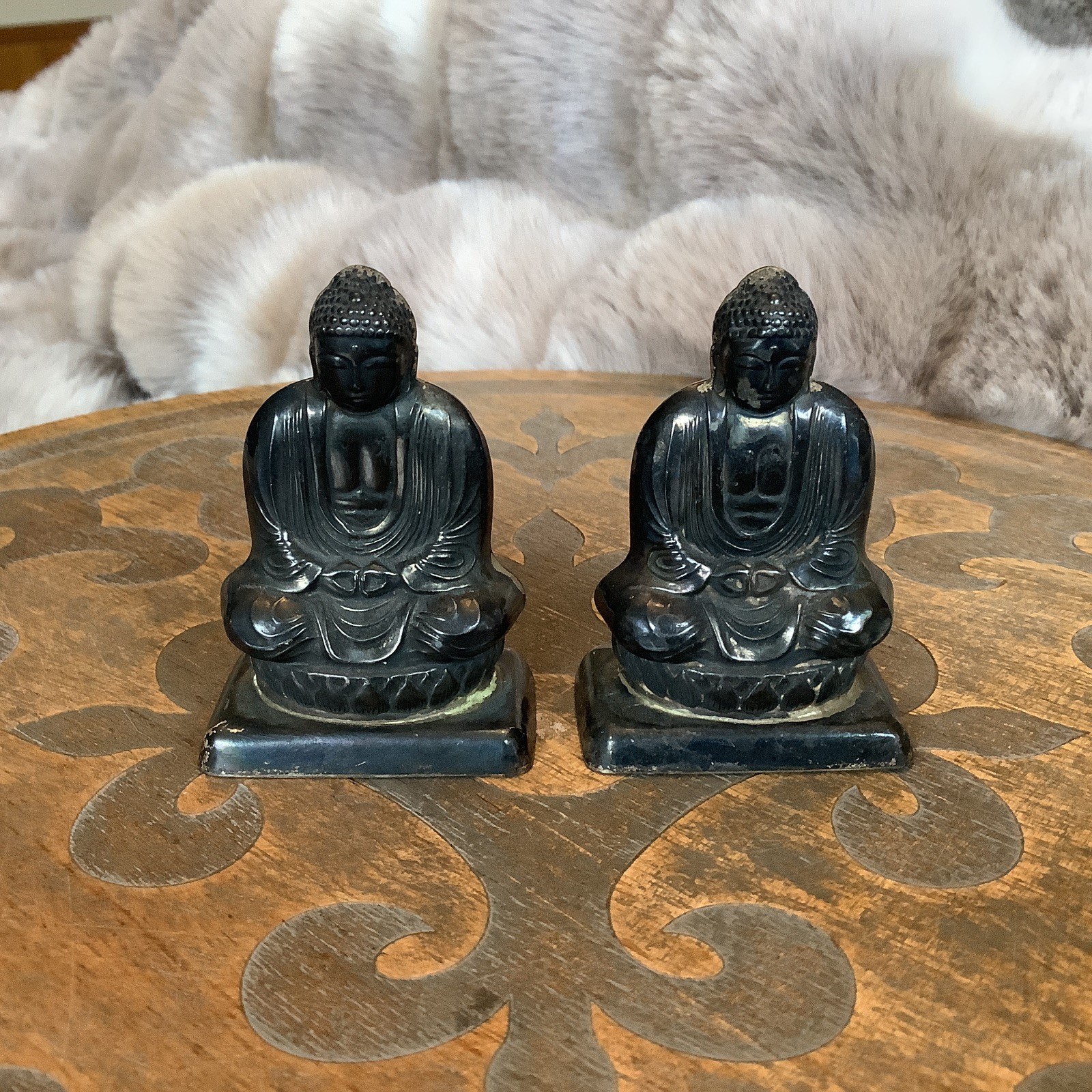 Vintage Sterling Silver Japanese Buddha Salt & Pepper Shaker Set