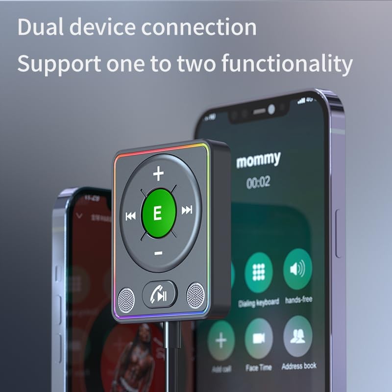 Bluetooth 5.4 AUX Car Adapter,[Dual Connection & Mic Noise Green