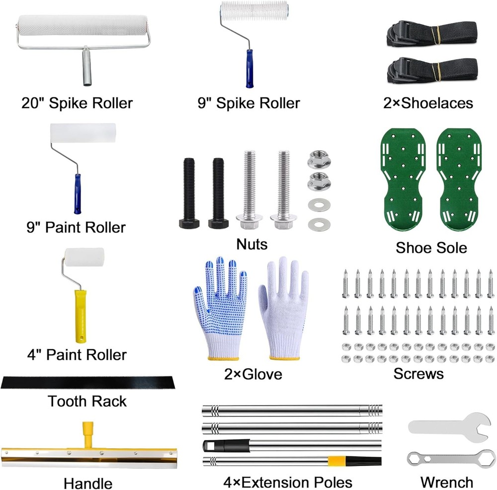 Self Leveling Cement Tool kit, Spiked Roller with Extension Pole for Self