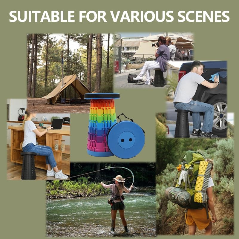 Collapsible Stool Upgraded, Folding Telescoping Foldable Camping Stool, Sturd...