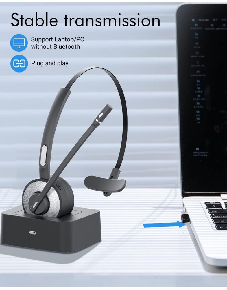 HUAKUA Bluetooth Headset with Microphone, Single Ear Trucker Headset