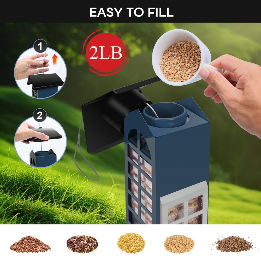 Squirrel Proof Bird Feeder – Weight-Activated Metal Mesh for blue
