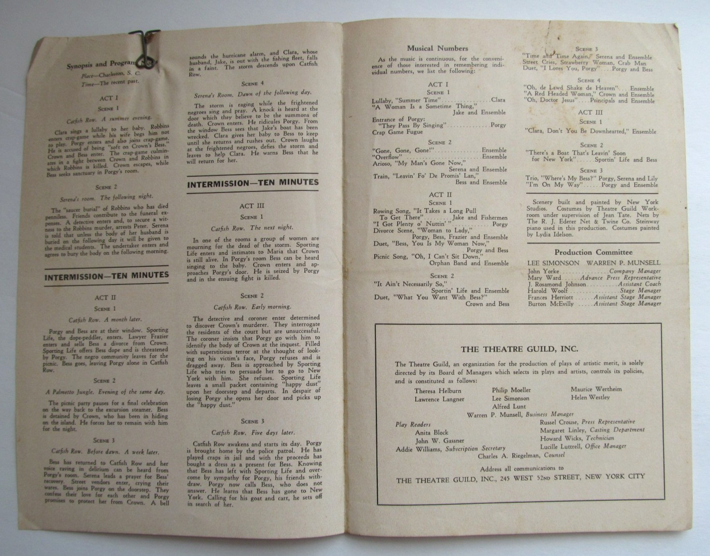 Program: Porgy and Bess (Philadelphia 1936) Lillian Cowan, John Bubbles