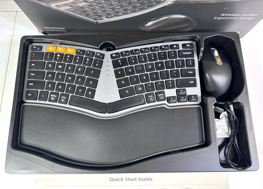 New- ProtoArc Bluetooth Ergonomic Keyboard Mouse, EKM04 Wireless (Black)