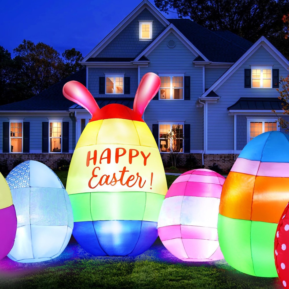 GIFTFIND Vibrant Easter Eggs Inflatables 10FT Long, Seven Eggs Inflatable Outdoo