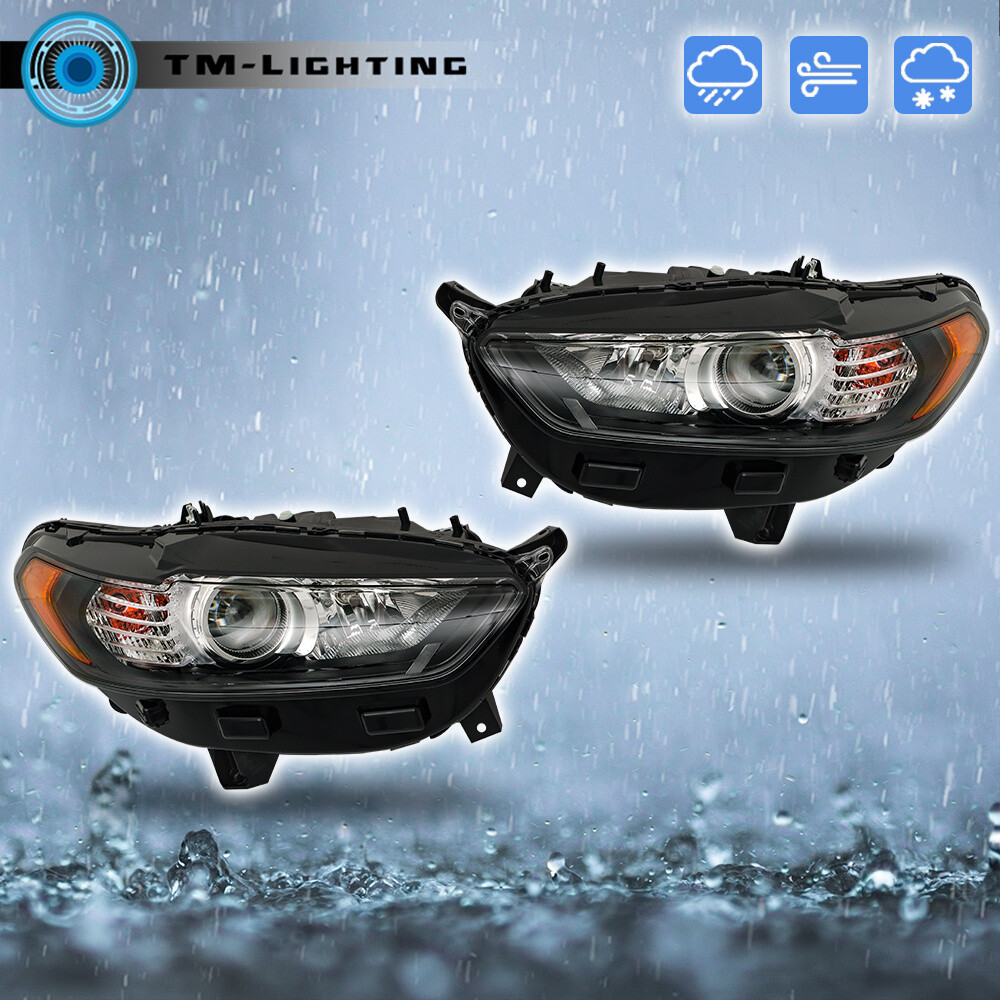 For 2013-2016 Ford Fusion Headlight Headlamps Assy Black Halogen Left&Right Side