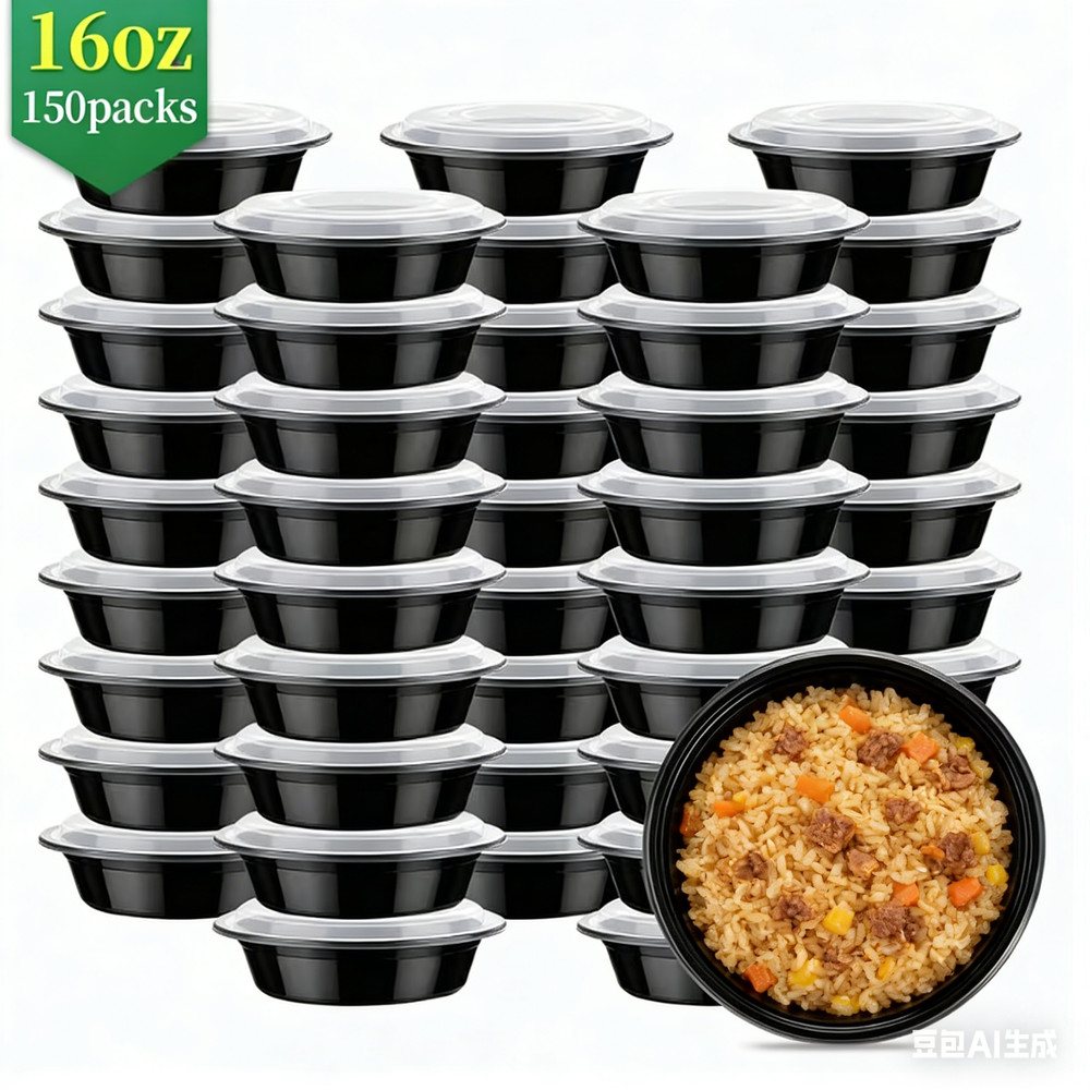 16oz Stackable Black Containers Leakproof for Takeout/Meal Prep