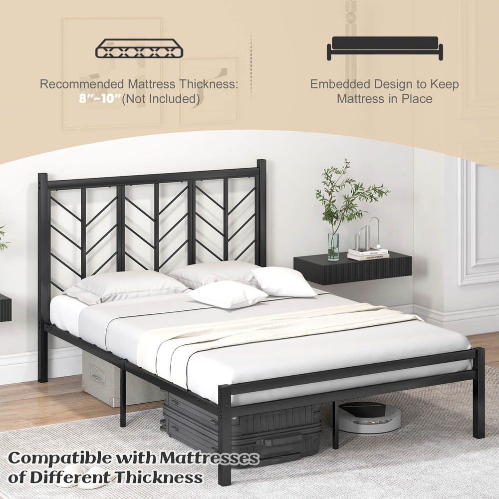 Full Size Platform Bed w/ Headboard 11.5" Under Bed Storage Easy Assembly