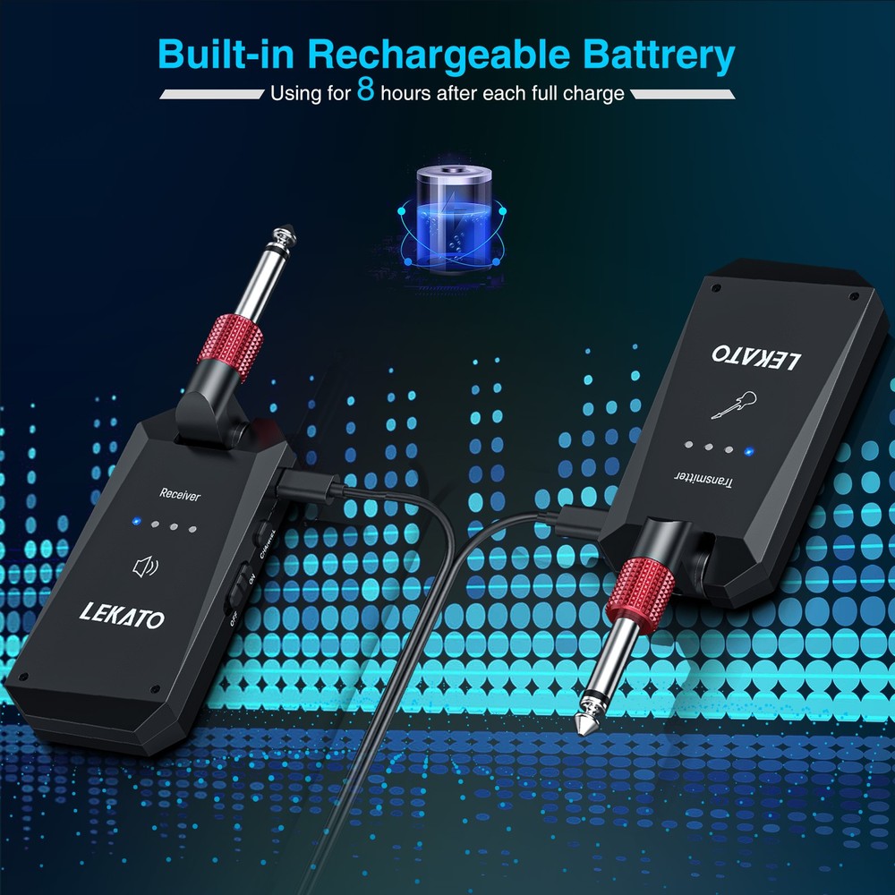 LEKATO Rechargeable Wireless Guitar System 5.8G Transmitter Receiver 4 Channels