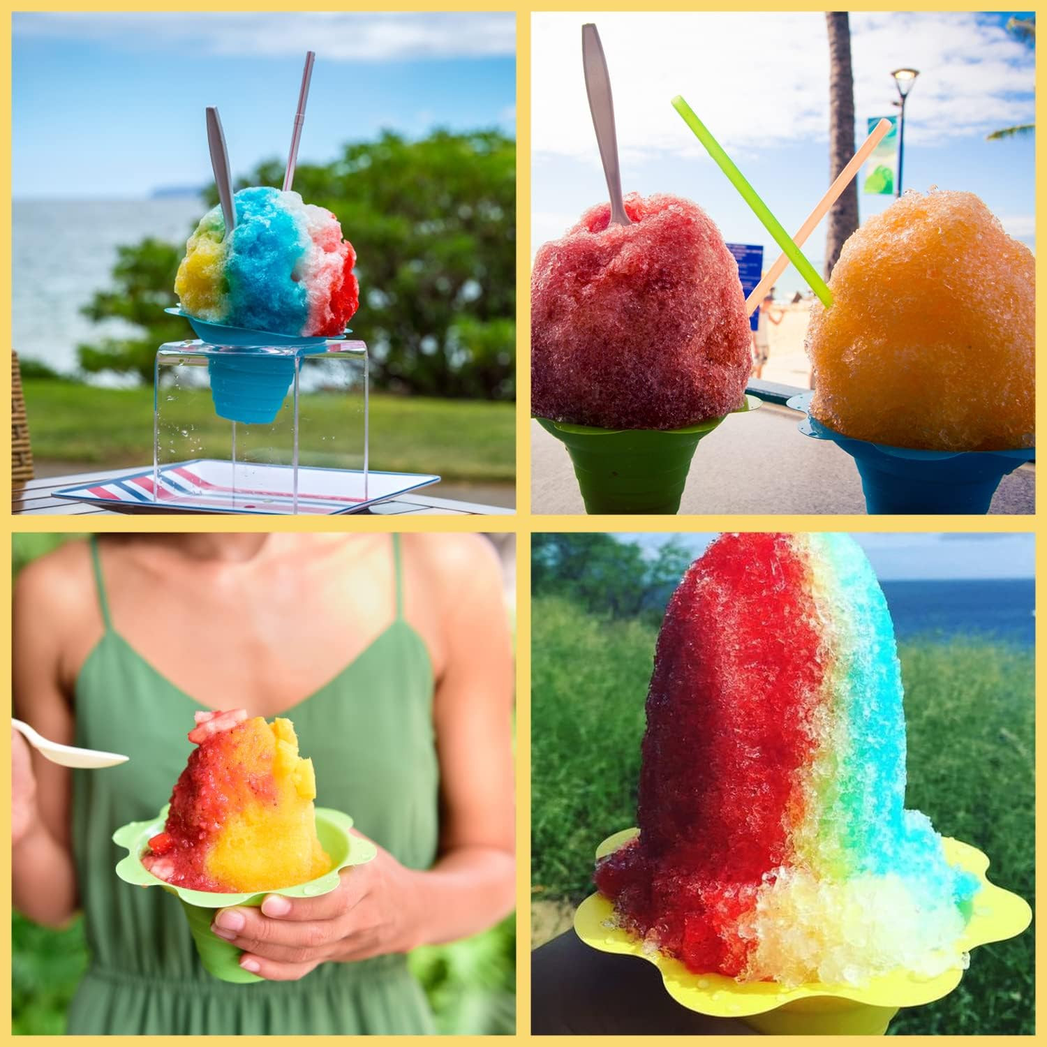 100 PCS Snow Cone Cups,Flower Shaped Shaved Ice Cups,4 OZ Plastic Snow Cone Bowl