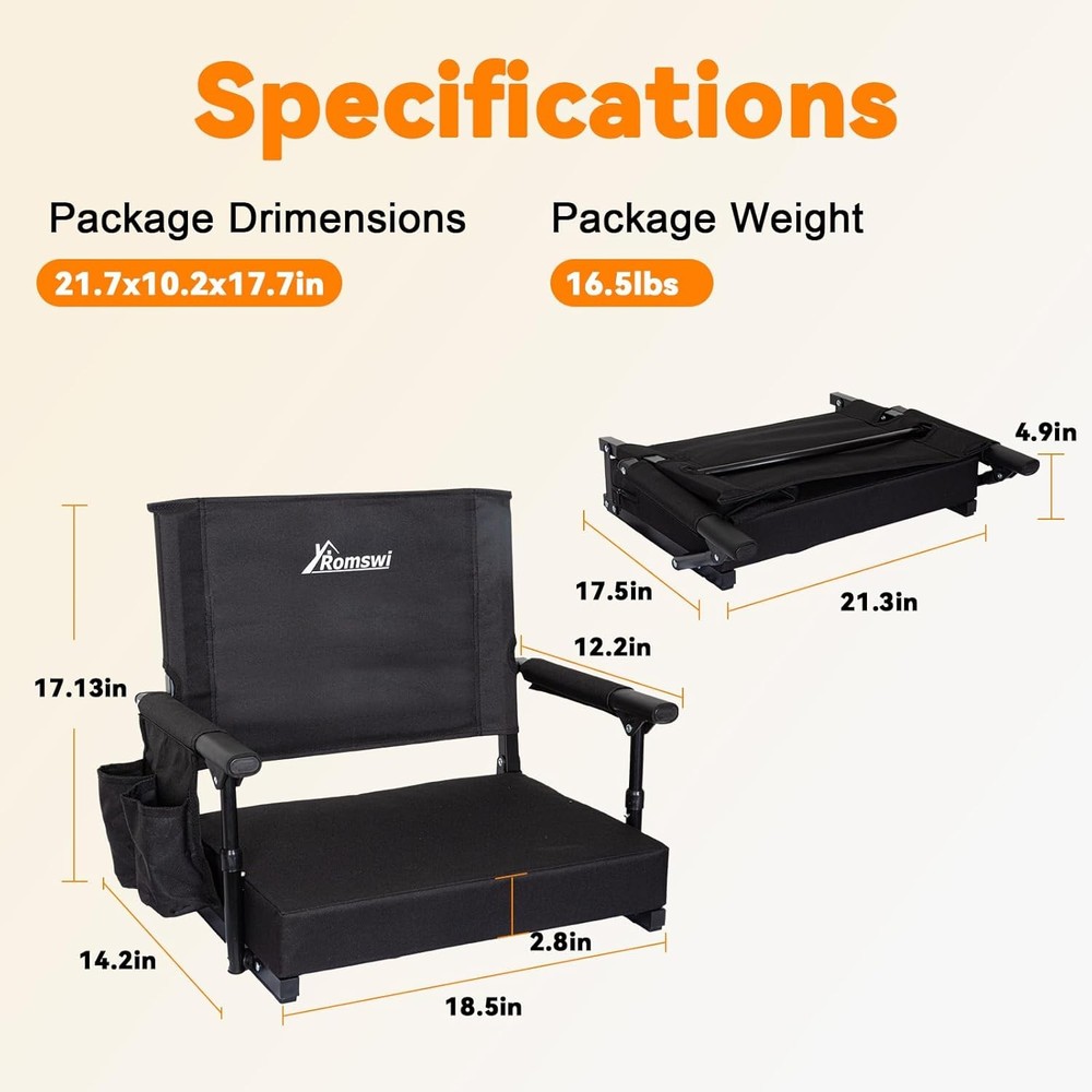 2-Pack 2.8" Thick Stadium Seats W/ Back Support & Armrests Lightweight Bleacher