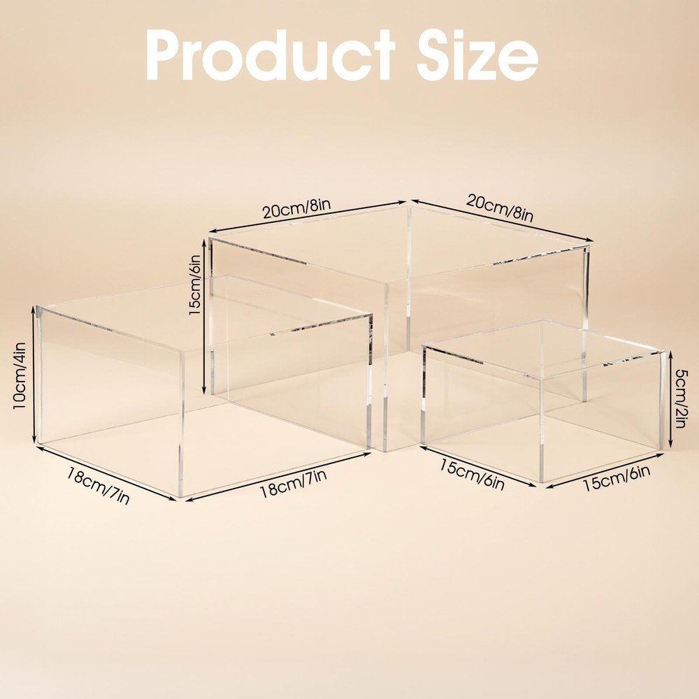 3 Pcs Acrylic Buffet Risers, Clear Cube Display Stands Box Riser with Hollow ...