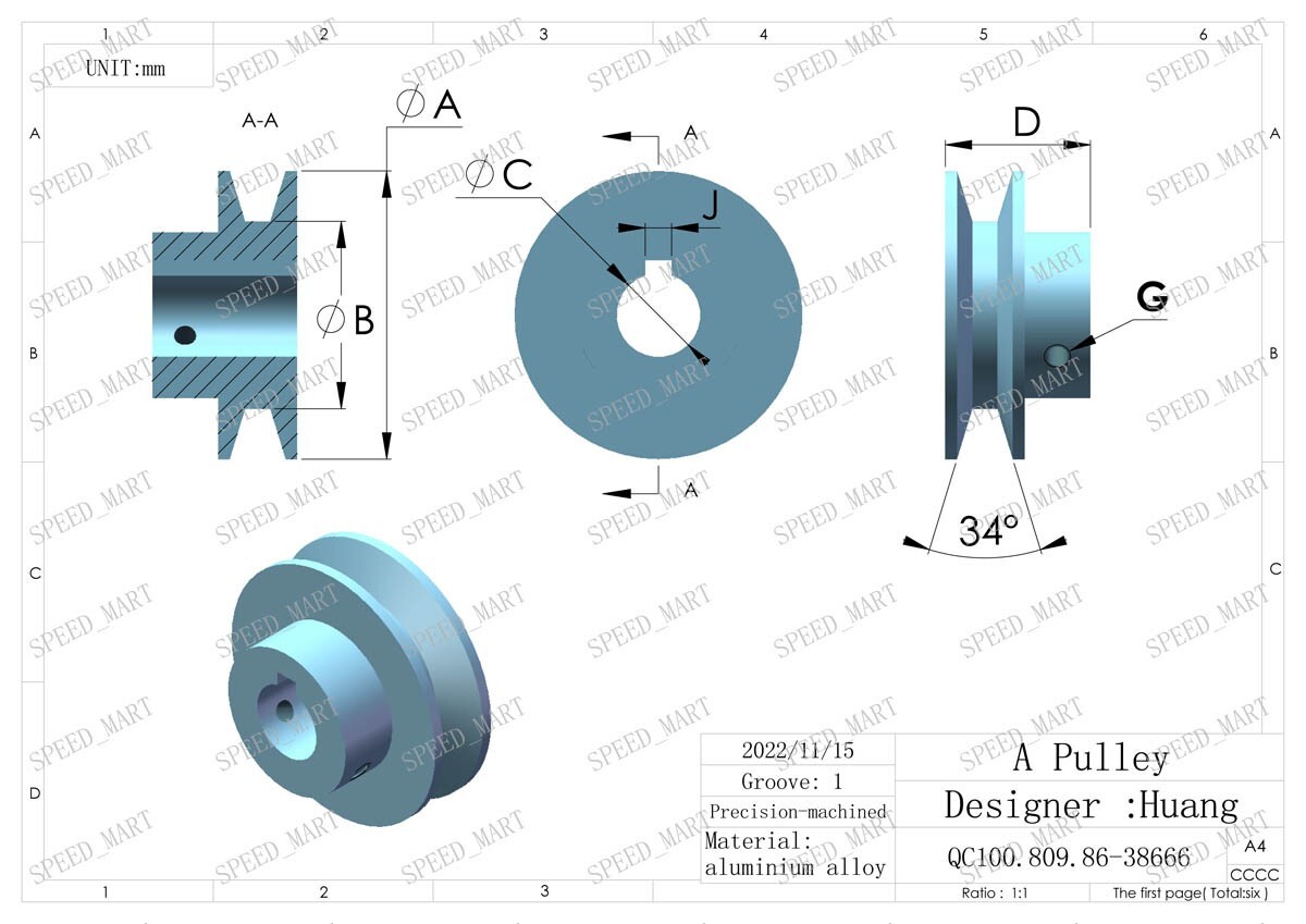 1pc A Type Aluminium Alloy Pulley OD 60mm Bore 20mm With Keyway For A Belt Motor